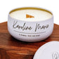 Lucille Lehr's 'Karoline Marie' Up Clost Candle: Embrace a dreamy, bold rose fragrance with the 'Karoline Marie' candle, crafted in a sleek white tin and featuring a wooden wick for a gentle crackling sound. This elegant candle adds a touch of luxury and floral warmth to any room.